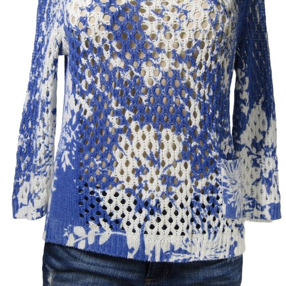 CHICOS Zenergy Open Knit Beach Coastal Grandma Floral Sweater Pullover Top 1 M - Picture 3 of 10